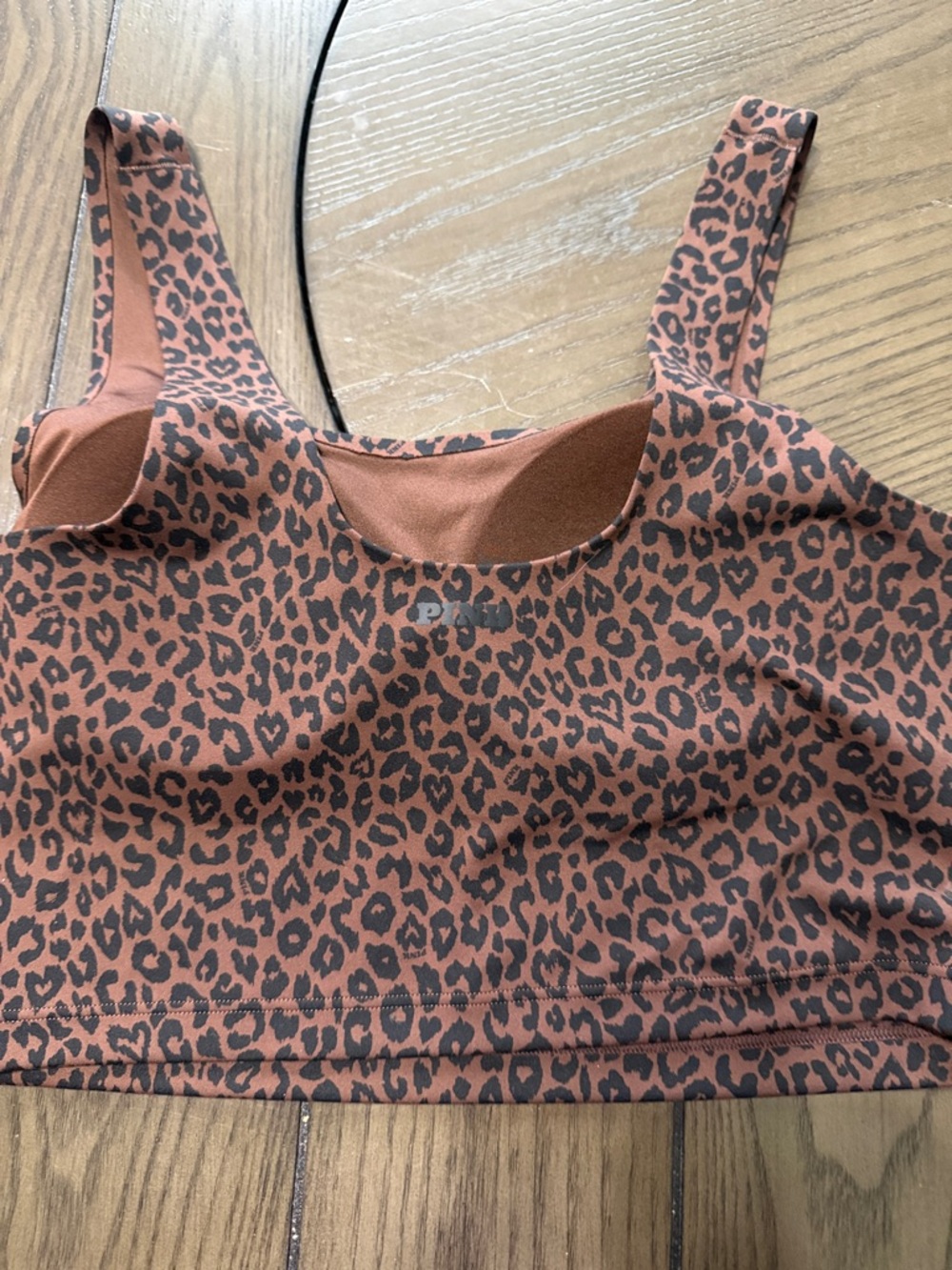 VS Pink Leopard Print Longline sports bra! Excellent Condition! Size L - Picture 2 of 3